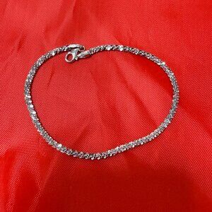 8" 925 Sterling Silver Twisted Rock Bracelet – Rhodium Finish